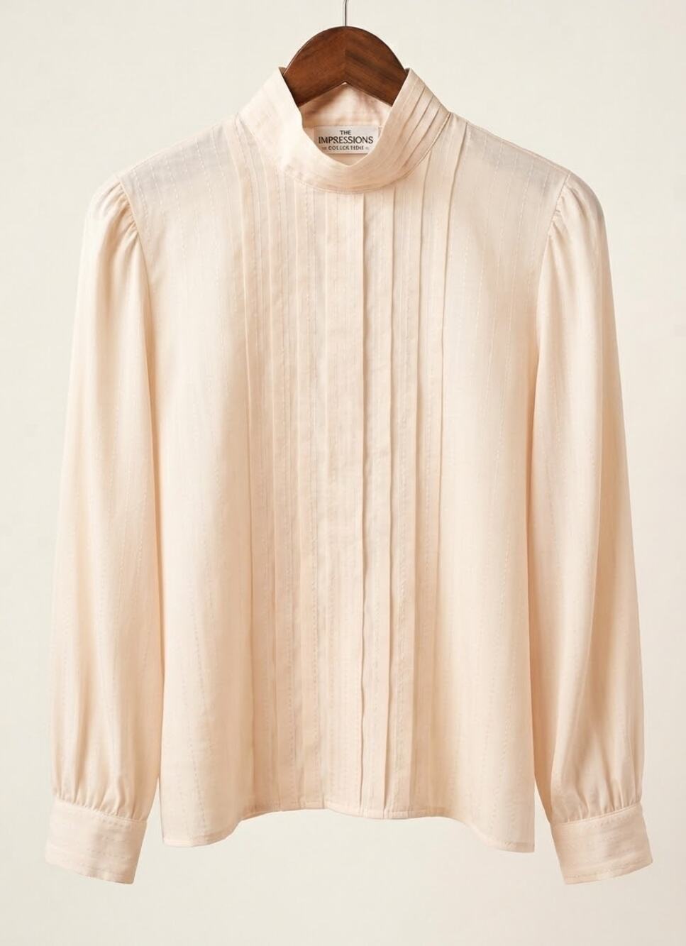 70s Retro Blush Pink Silk Secretary Blouse high Neck Coquette Schoolgirl